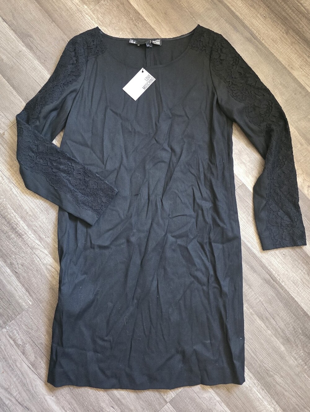 Nwt MOSCHINO BLACK WOOL Lace Sleeve Shift Dress Preppy Wedding Modest Fairy